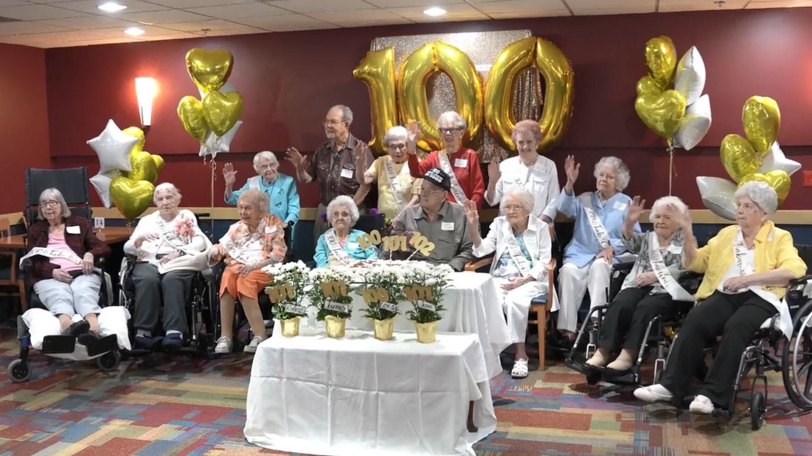 PHOTO: 18 residents from Sunset Retirement Community in Jenison, Michigan who turned 100 years or older this year had a special birthday celebration.