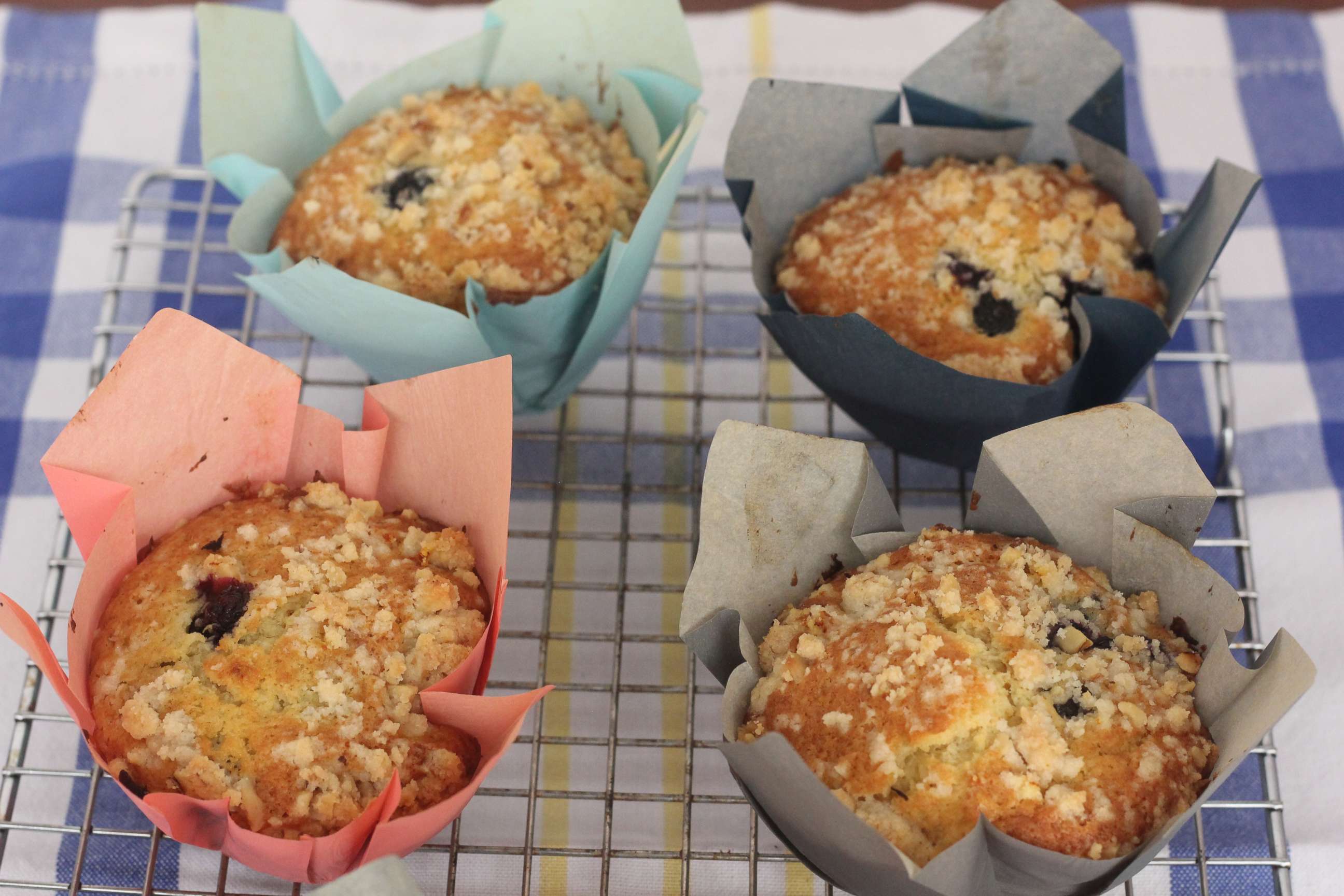 PHOTO: Blueberry and raspberry muffins with streusel topping.