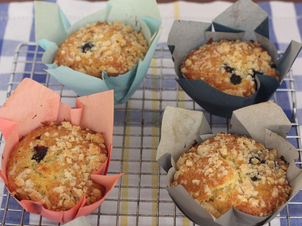PHOTO: Blueberry and raspberry muffins with streusel topping.