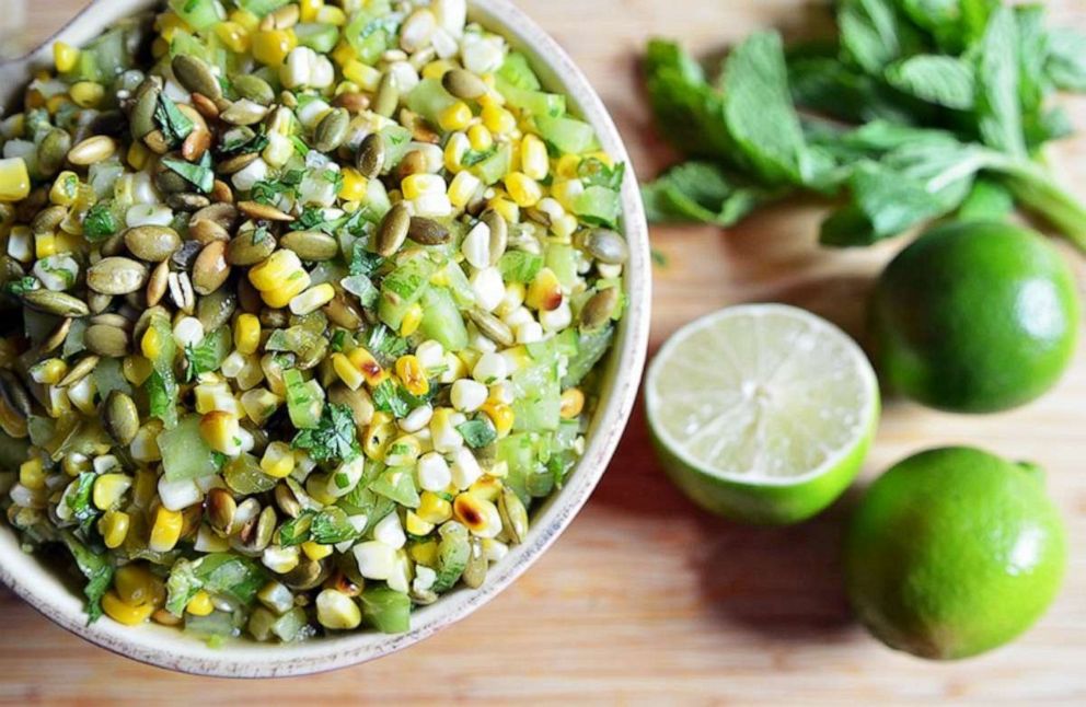 PHOTO: Corn and green tomato succotash style salad.