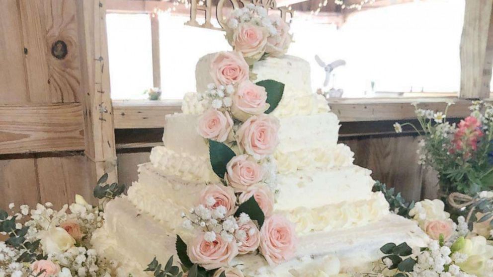 PHOTO: A wedding cake made from white sheet cakes from Costco and fresh flowers from Trader Joe's.