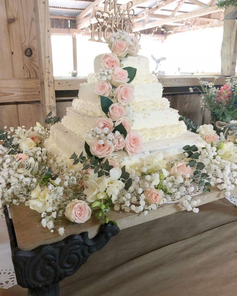 PHOTO: A wedding cake made from white sheet cakes from Costco and fresh flowers from Trader Joe's.