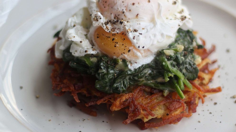 PHOTO: Eggs Florentine over crispy potato cakes is a perfect Mother's Day breakfast dish. 