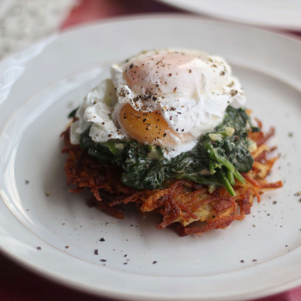PHOTO: Eggs Florentine over crispy potato cakes is a perfect Mother's Day breakfast dish. 