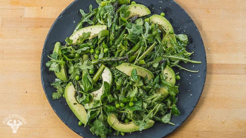 PHOTO: Green salad with asparagus, arugula, avocado, mâche and peas.