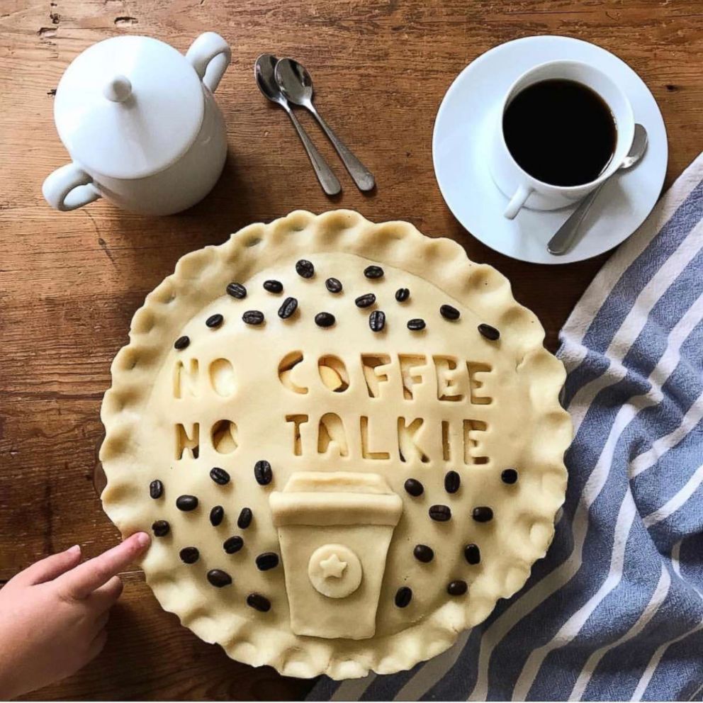 PHOTO: A homemade pie crust made by Marie Saba with a relatable quip about morning coffee.