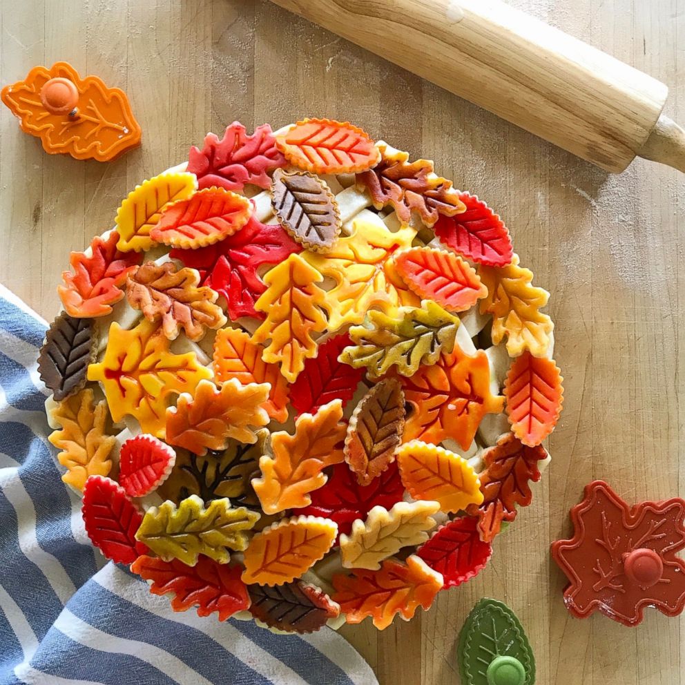 PHOTO: An intricate Fall crust with painted leaves made by Marie Saba.