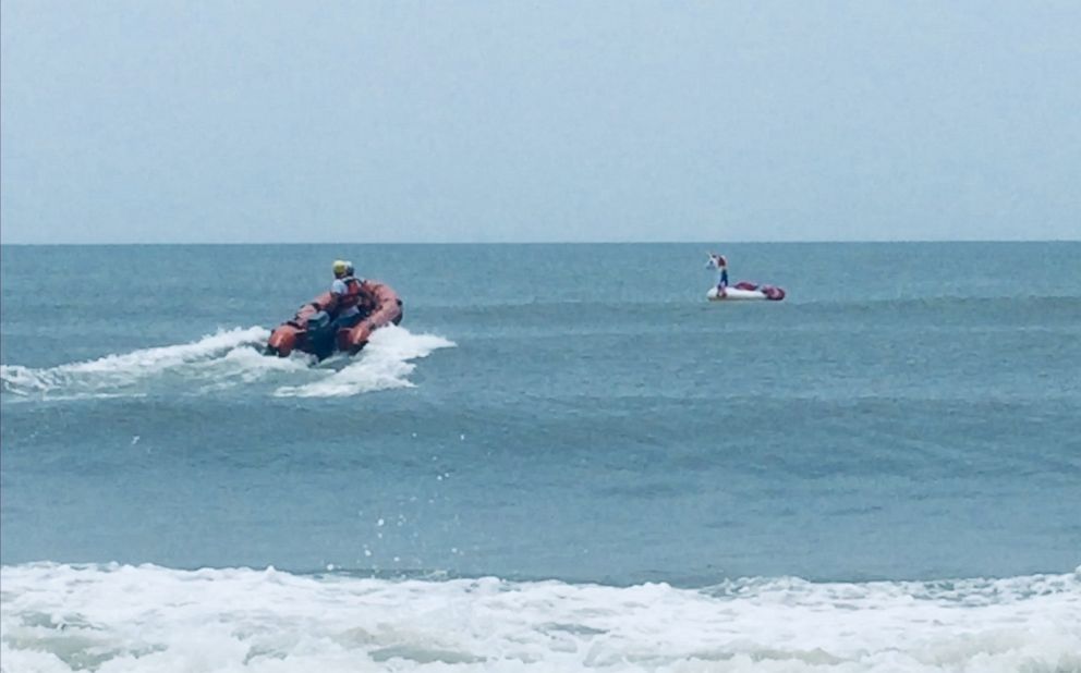 PHOTO: The Oak Island Water Rescue team helped get to an 8-year-old boy stranded on an inflatable swan who drifted out to sea.