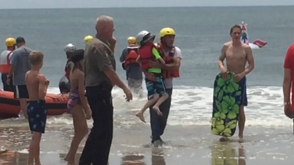 PHOTO: The Oak Island Water Rescue team helped get an 8-year-old boy stranded on an inflatable unicorn safely back to shore.