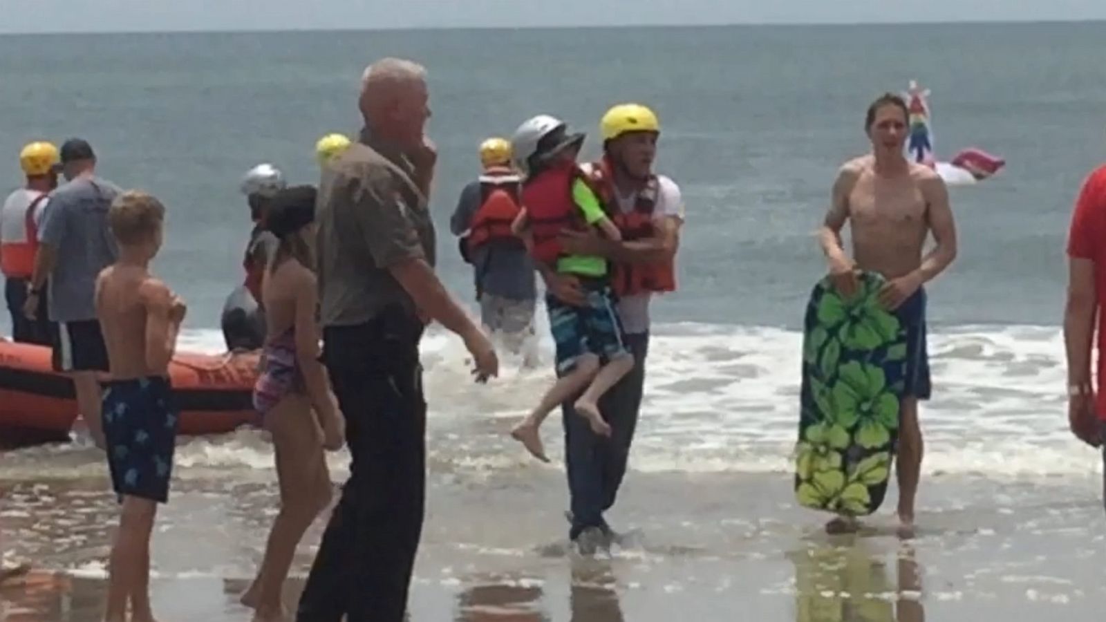 PHOTO: The Oak Island Water Rescue team helped get an 8-year-old boy stranded on an inflatable unicorn safely back to shore.