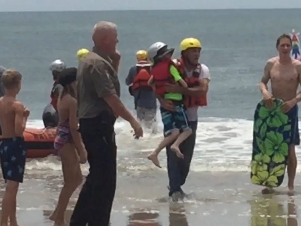 PHOTO: The Oak Island Water Rescue team helped get an 8-year-old boy stranded on an inflatable unicorn safely back to shore.