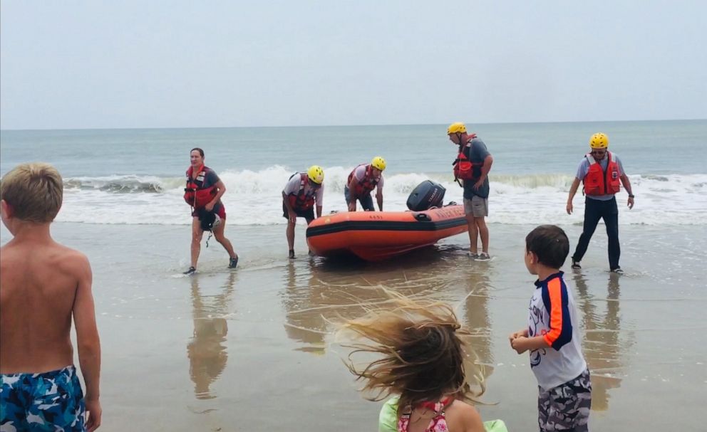 PHOTO: The Oak Island Water Rescue team saved an 8-year-old boy stranded on an inflatable swan who drifted out to sea.