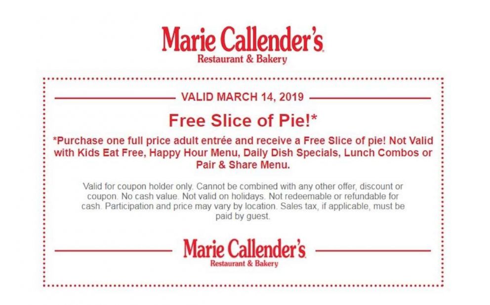 PHOTO: A Pi Day deal from Marie Callender's Restaurant and Bakery.