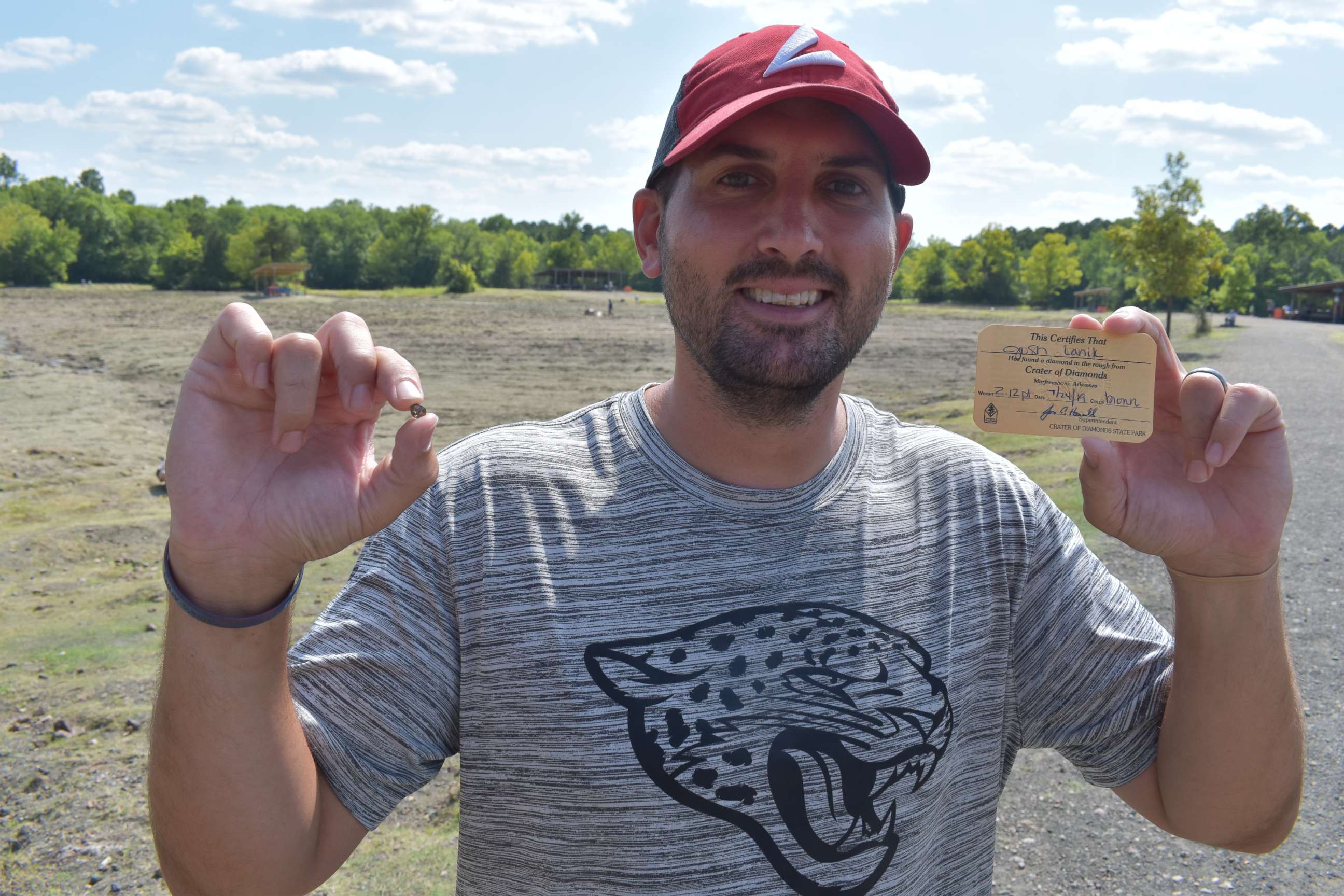 PHOTO: Josh Lanik finds a 2.12-carat diamond at Crater of Diamonds State Park in Arkansas.