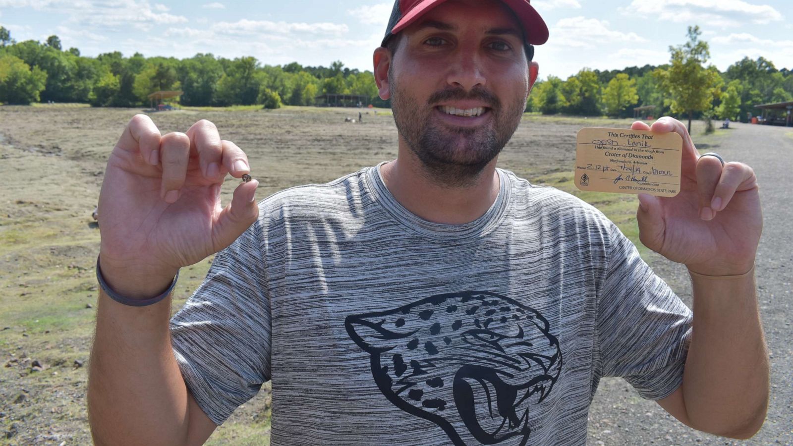 PHOTO: Josh Lanik finds a 2.12-carat diamond at Crater of Diamonds State Park in Arkansas.