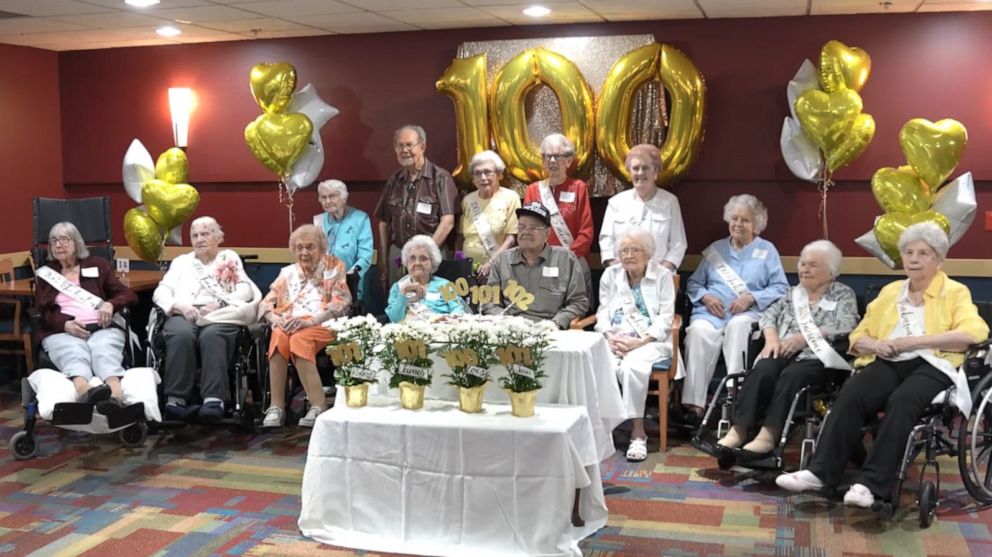 PHOTO: 18 residents from Sunset Retirement Community in Jenison, Michigan who turned 100 years or older this year had a special birthday celebration. 