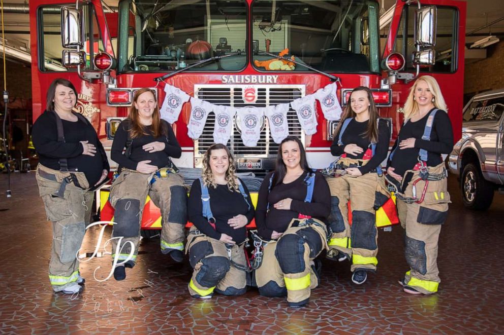 PHOTO: Seven women from Salisbury, North Carolina who are all pregnant had a photo shoot at their husbands' fire departments.