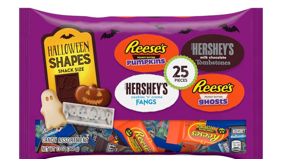 Halloween candy from Hershey's has an assortment of themed shapes and sizes.