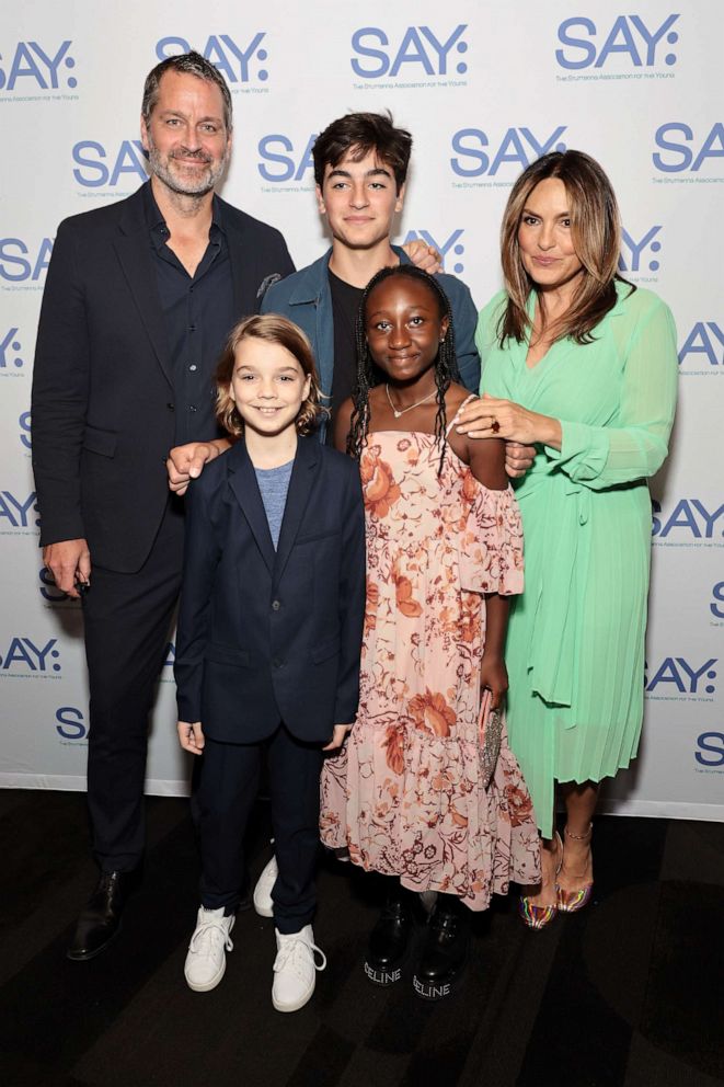 PHOTO: Peter Hermann and Mariska Hargitay pose with their children at the 2023 Stuttering Association For The Young (SAY) Benefit Gala at The Edison Ballroom on May 22, 2023 in New York City.