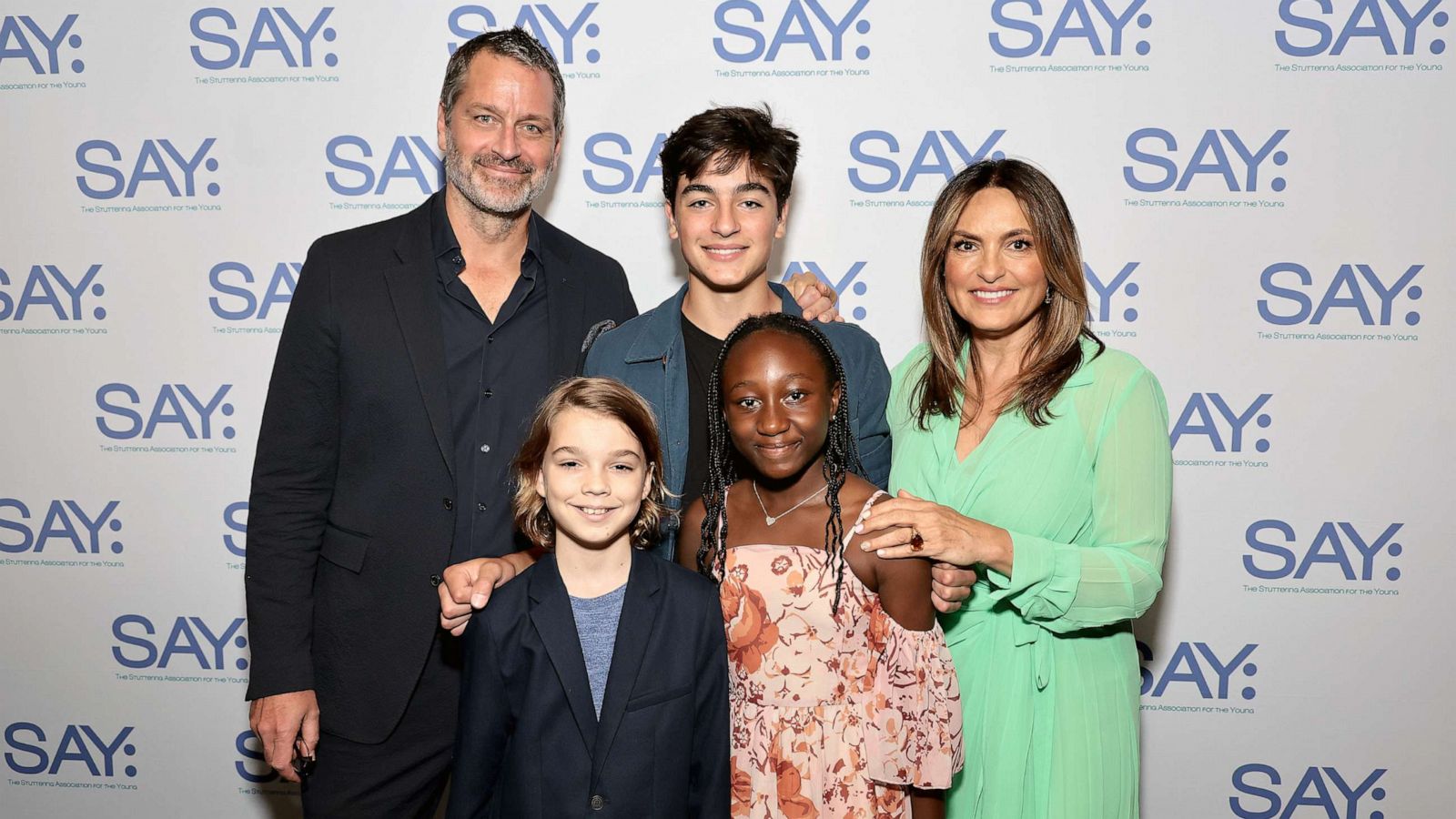 PHOTO: Peter Hermann and Mariska Hargitay pose with their children at the 2023 Stuttering Association For The Young (SAY) Benefit Gala at The Edison Ballroom on May 22, 2023 in New York City.