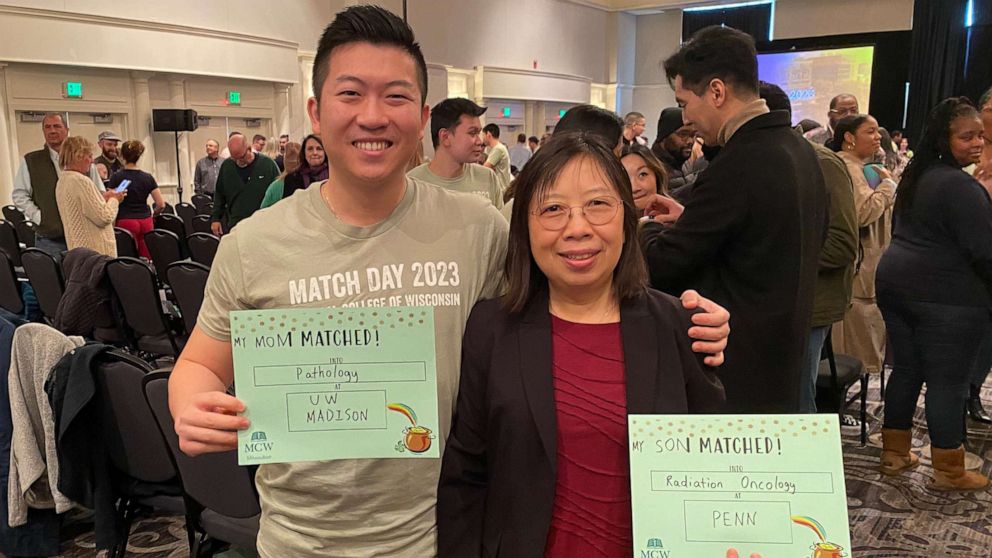 PHOTO: Hefei Liu, a student at Medical College of Wisconsin, and his mom Wenjing Cao, an international medical graduate and a resaerch scientist, both found out they matched residencies last week.