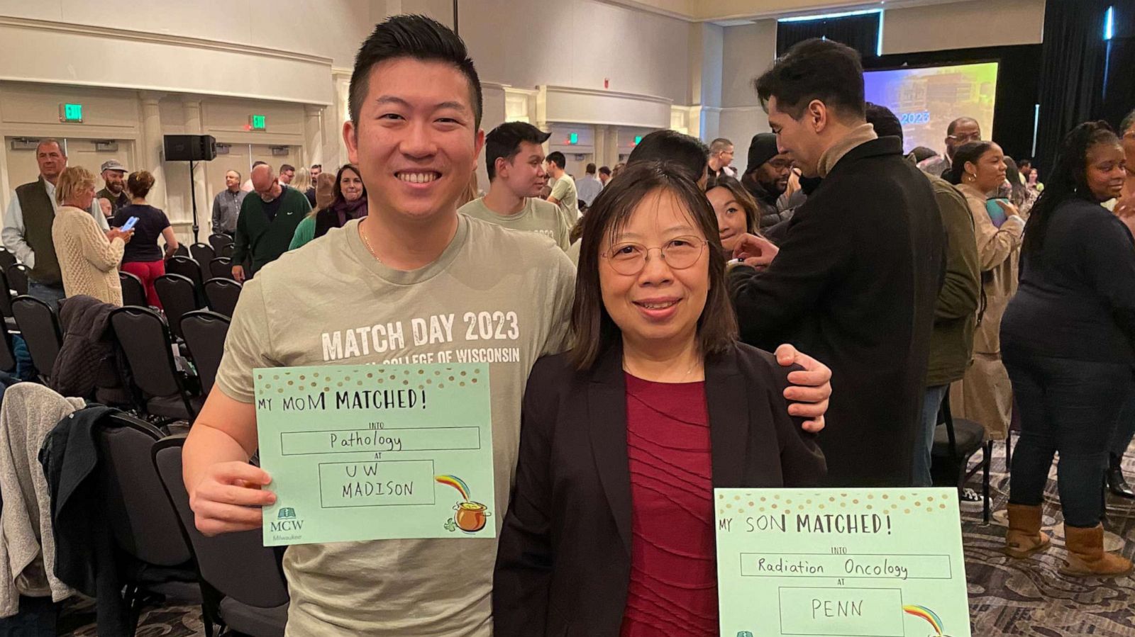 PHOTO: Hefei Liu, a student at Medical College of Wisconsin, and his mom Wenjing Cao, an international medical graduate and a resaerch scientist, both found out they matched residencies last week.