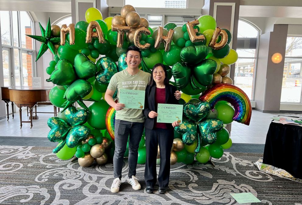 PHOTO: Hefei Liu and his mom Wenjing Cao celebrated learning they both matched residencies on Match Day, which occurred on March 17 this year.