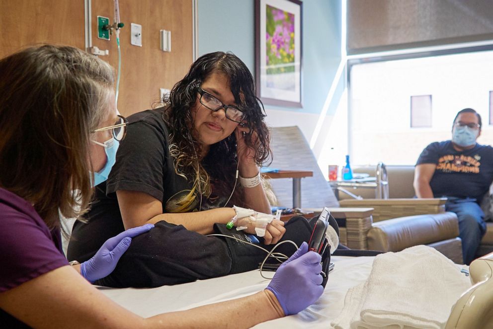 PHOTO: Music therapist Virginia Gray records the sound of Emelia Herrera's heartbeat at Houston Methodist Hospital.