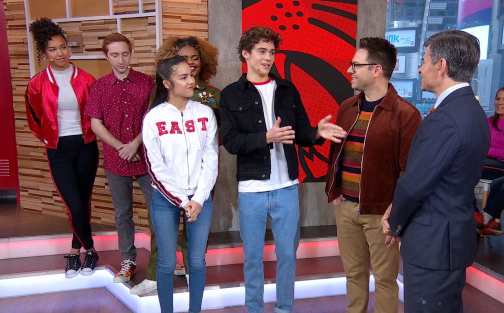 PHOTO: High School Musical: The Musical: The Series" stars Olivia Rodrigo and Joshua Bassett alongside executive producer Tim Federle on "Good Morning America," Nov. 8, 2019.