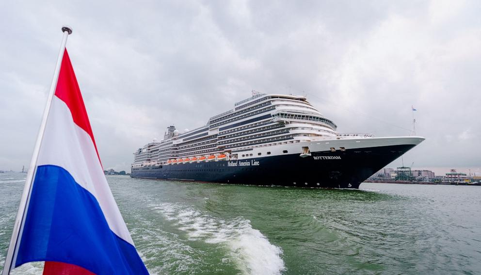 PHOTO: The arrival of the cruise ship Rotterdam of the Holland America Line in the port of Rotterdam where she will depart for Amsterdam, to prepare for the crossing to the United States on Oct. 14, 2021. 