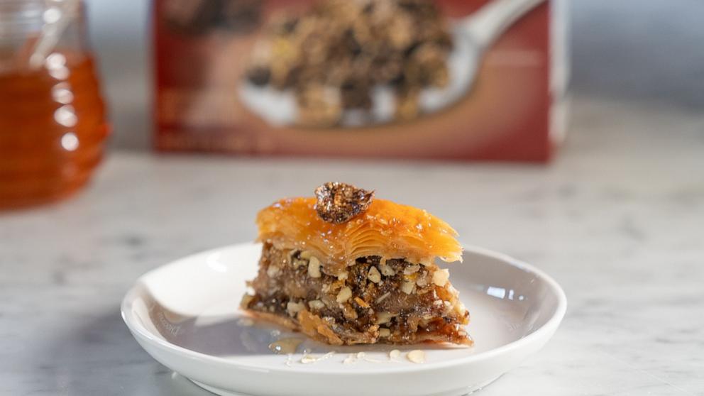 PHOTO: A slice of Dominique Ansel's chocolate baklava made with new Honey Bunches of Oats Chocolate cereal.