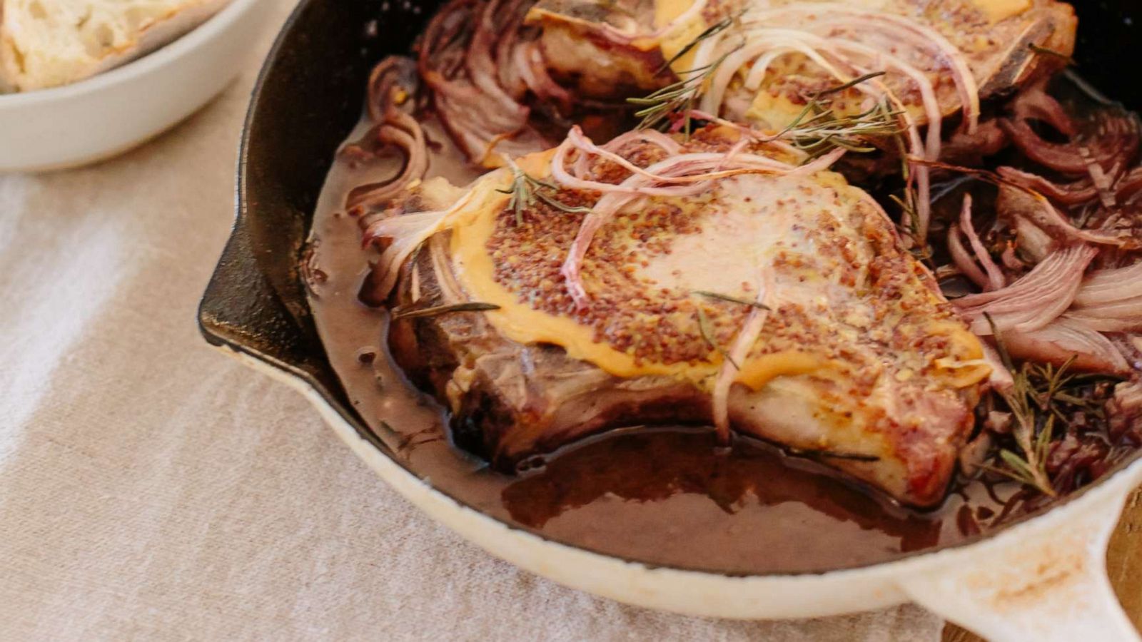 PHOTO: Ashton Keefe's seared and roasted honey mustard pork chops.