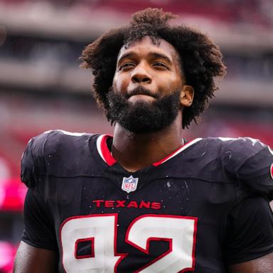 PHOTO: Dylan Horton #92 of the Houston Texans celebrates after an NFL football game against the Indianapolis Colts at NRG Stadium on Oct. 27, 2024 in Houston.