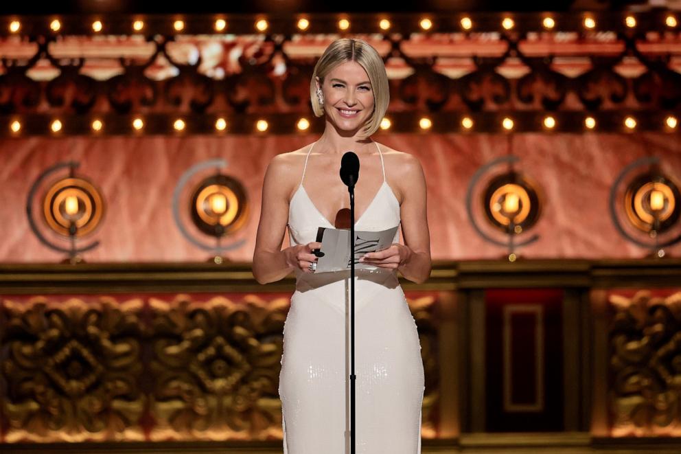 PHOTO: Julianne Hough speaks onstage during The 77th Annual Tony Awards at David H. Koch Theater at Lincoln Center on June 16, 2024 in New York City. 