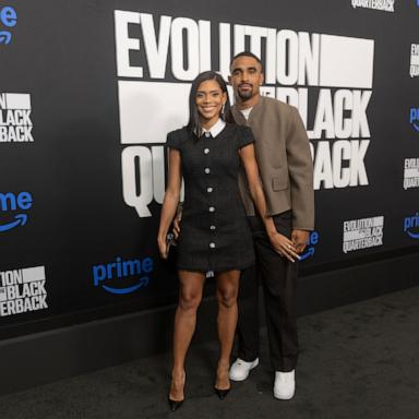 PHOTO: Bry Burrows and Jalen Hurts attend Prime Video's "The Evolution Of The Black Quarterback" New York Premiere at The Apollo Theater on Sept. 24, 2024 in New York City.