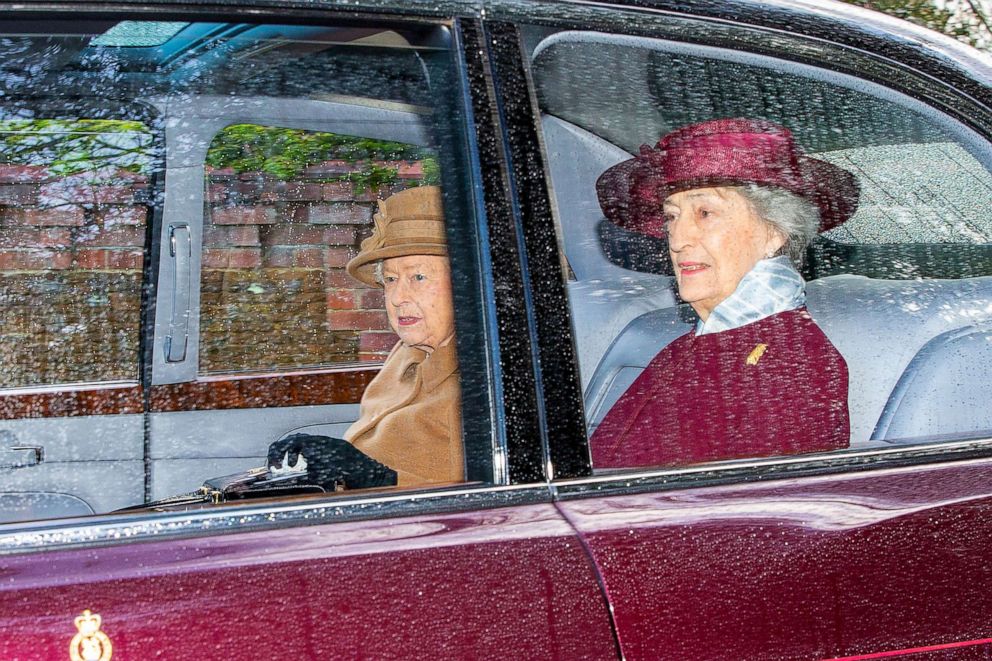 PHOTO: Lady Susan Hussey with Queen Elizabeth after attending morning church in Sandringham, Norfolk, in January 2020. 