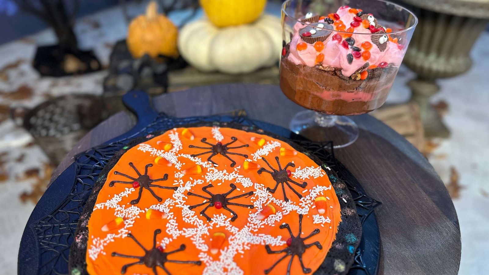 PHOTO: A cookie pizza and parfait made with Halloween candy.