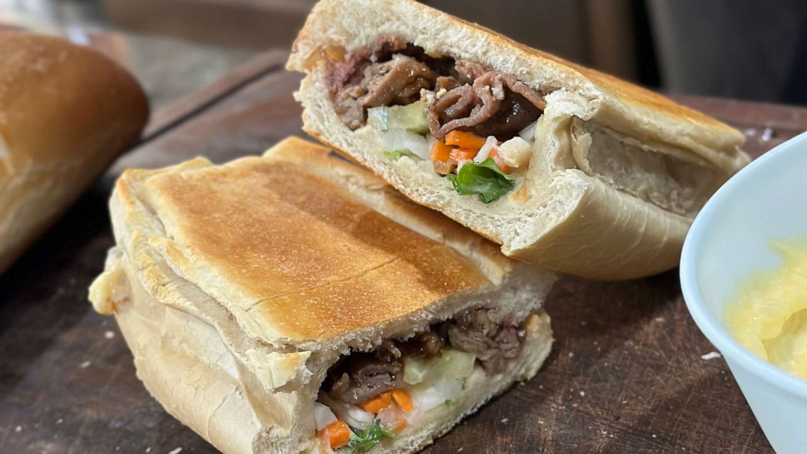 PHOTO: A classic Vietnamese beef Bahn Mi sandwich.