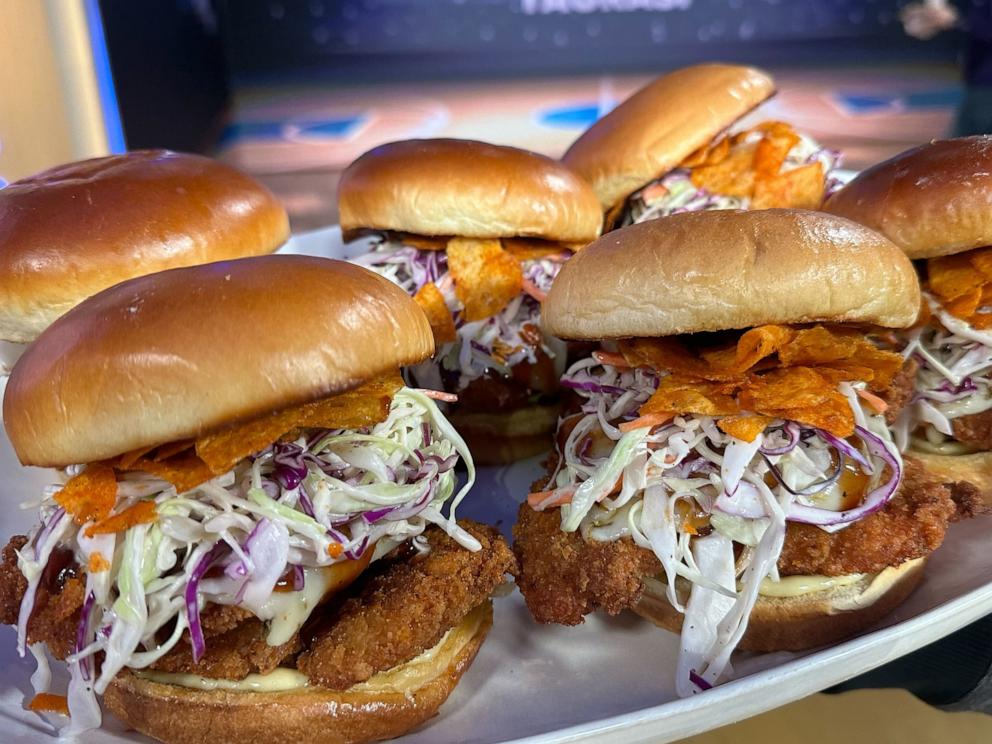 PHOTO: A plate of Guy Fieri's BBQ chicken sandwiches.