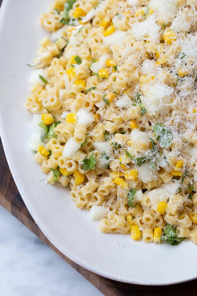 PHOTO: A summer corn pasta salad with cheese and herbs.