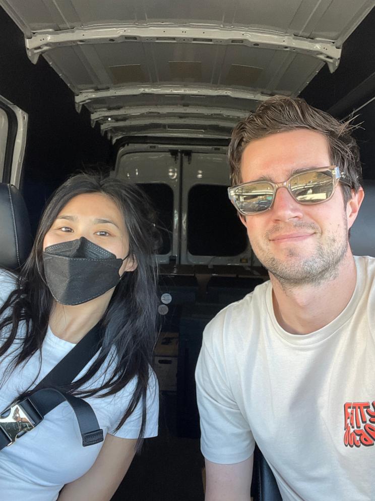 PHOTO: Nikki and Cameron Smith drive a van full of food to donate via World Central Kitchen to fire victims around Los Angeles.