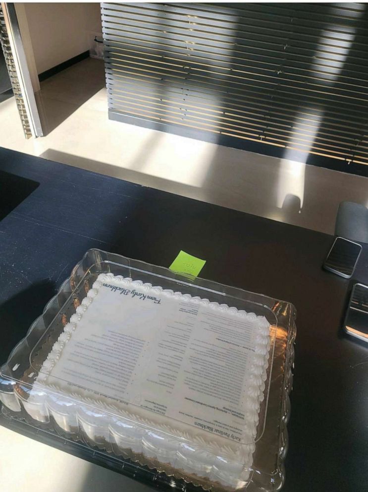 PHOTO: Denise Baldwin picked up Karly Pavlinac Blackburn's resume cake to deliver to Nike in Oregon.