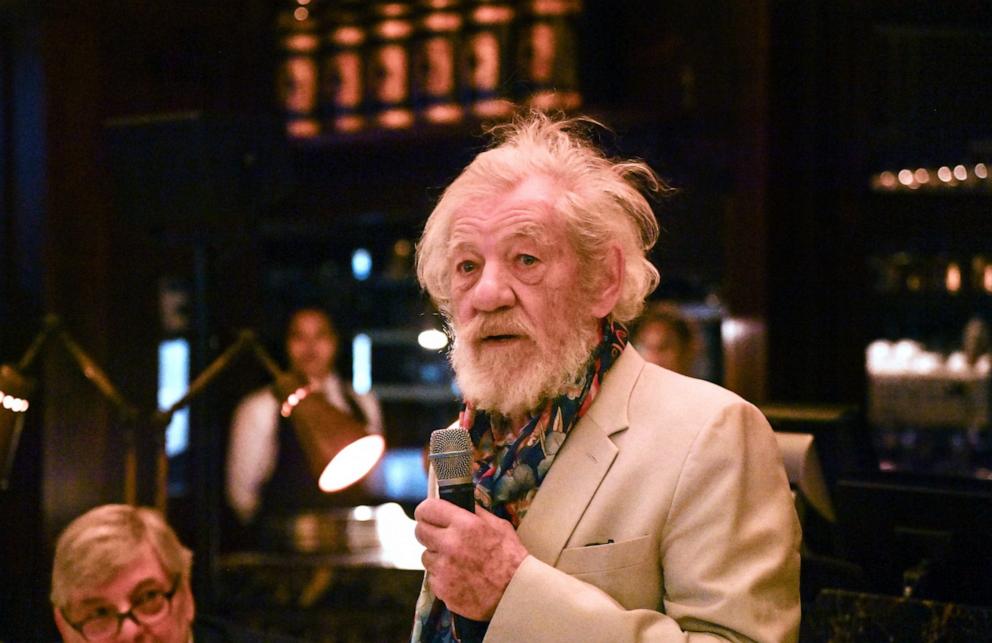 PHOTO: Sir Ian McKellen speaks during "The Delaunay Presents An Evening With" in collaboration with Denville Hall, the residential home for all members of the theatrical profession in London, April 21, 2024.