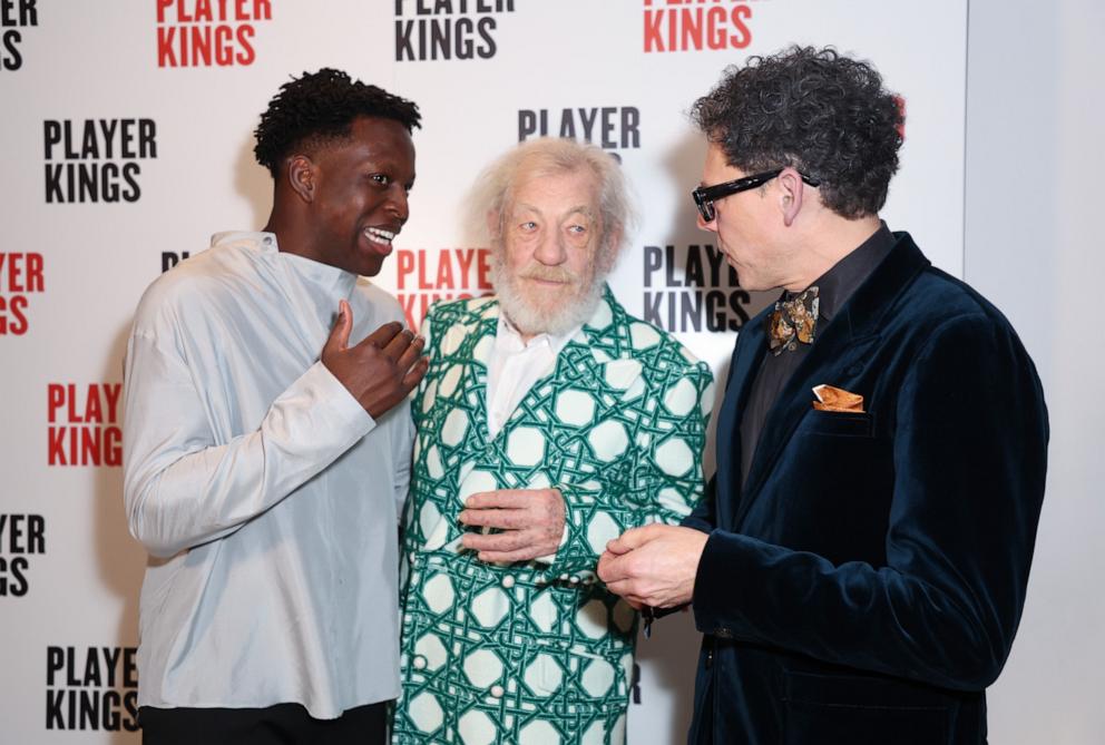 PHOTO: Toheeb Jimoh, Sir Ian McKellen and Richard Coyle attend the press night after party for "Player Kings" at St Martins Lane Hotel in London, April 11, 2024.