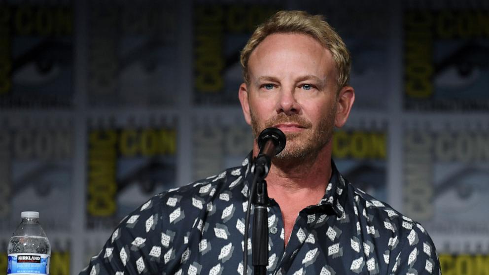 PHOTO: Ian Ziering speaks during the "Sharknado" 10th Anniversary panel at 2023 Comic-Con International: San Diego at San Diego Convention Center, July 21, 2023, in San Diego.