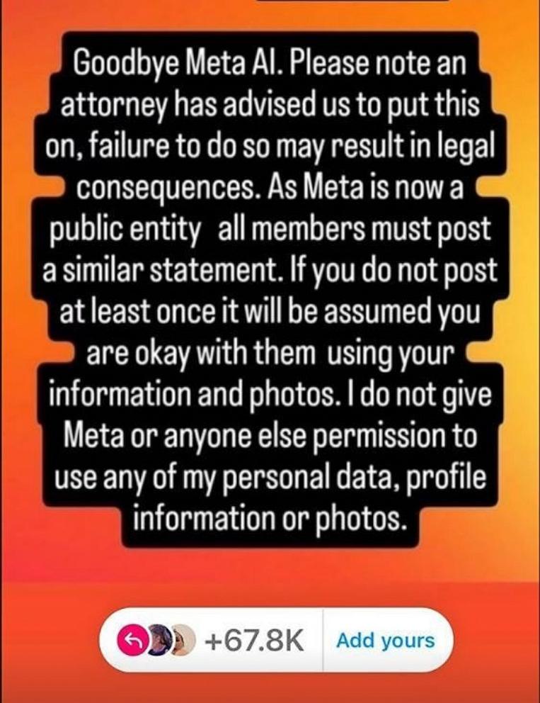 PHOTO: People are sharing to their Instagram stories text that says "Goodbye Meta AI."