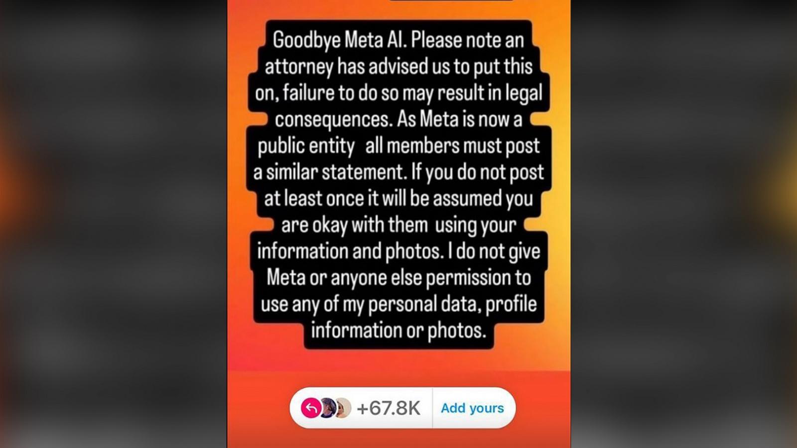 PHOTO: People are sharing to their Instagram stories text that says "Goodbye Meta AI."