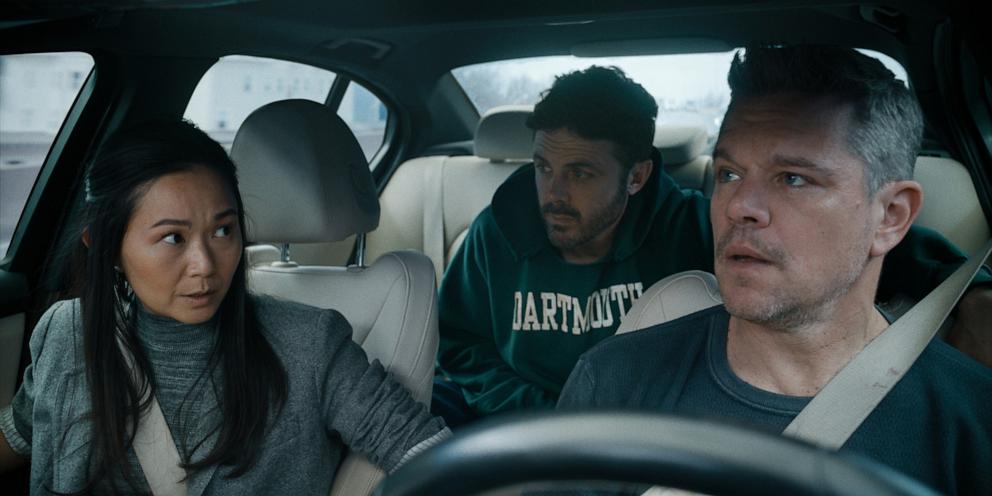 PHOTO: Hong Chau, Casey Affleck and Matt Damon in "The Instigators," 2024. 