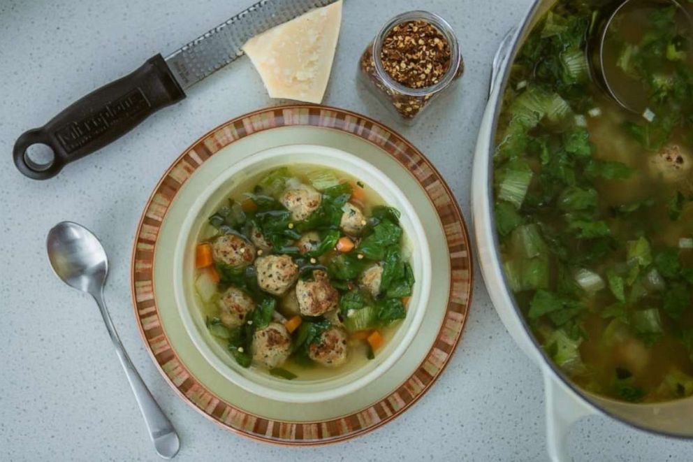 PHOTO: Gluten-free Italian wedding soup from TV host and food blogger Jaymee Sire made with mini chicken meatballs and winter greens. 