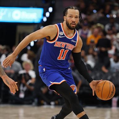 Jalen Brunson #11 of the New York Knicks dribbles during the third quarter against the San Antonio Spurs in Game Two of the 2026 NBA Finals on June 05, 2026 in San Antonio, Texas.